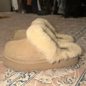 UGG Platform Beige and Cream Sheepskin Slippers